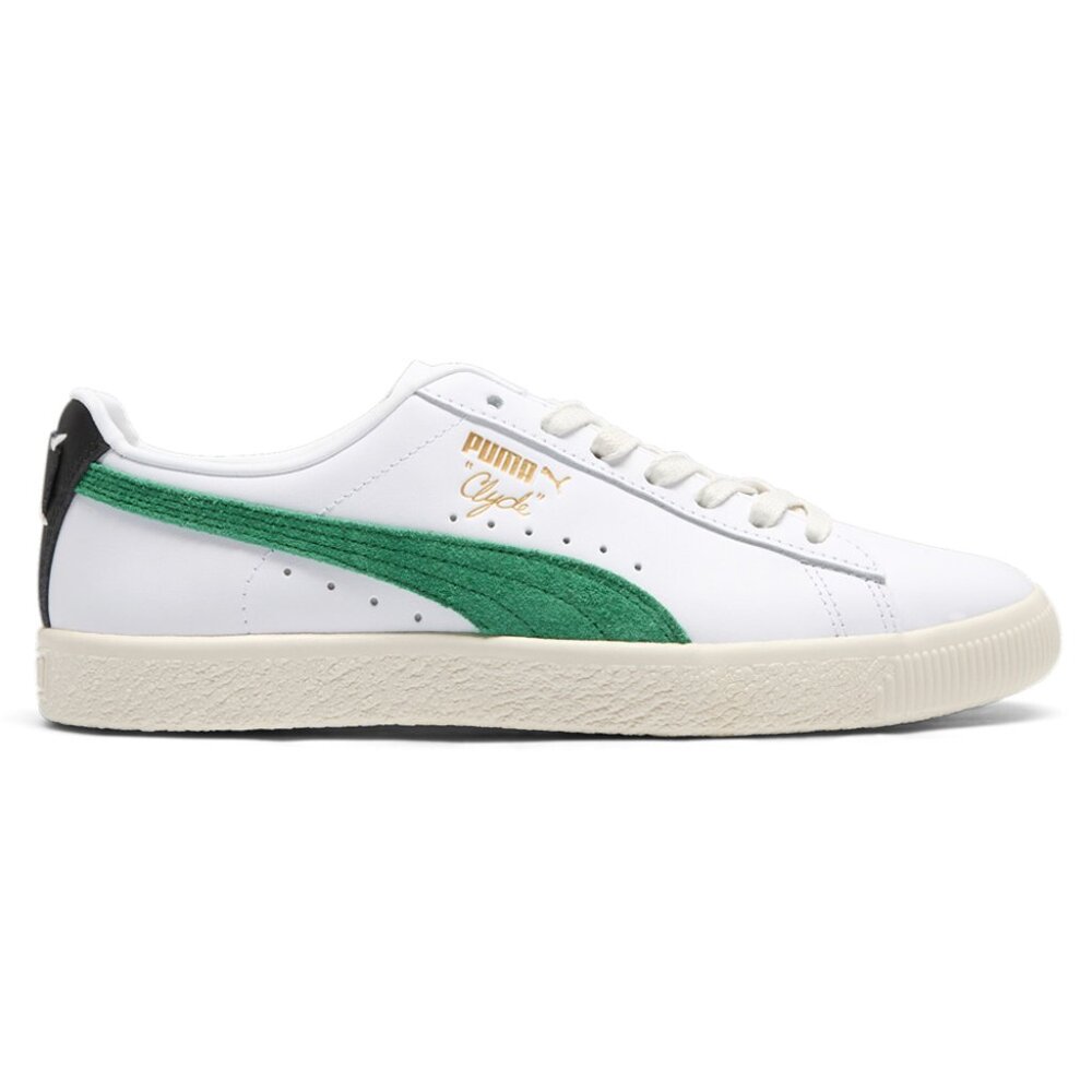 PUMA Clyde Base Leather Lace Up Green Sneakers White Green Casual Shoes NIB 11.5